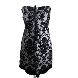 Hale Bob‎ Black Velvet Strapless Dress Size S Damask Floral Party Cocktail